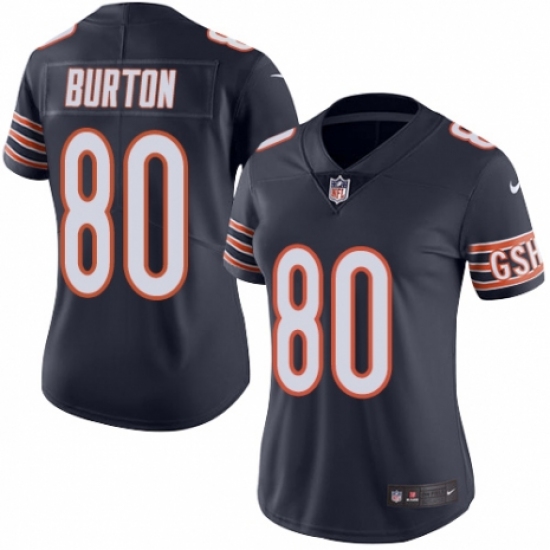 Women's Nike Chicago Bears #80 Trey Burton Navy Blue Team Color Vapor Untouchable Limited Player NFL Jersey - Ujersey