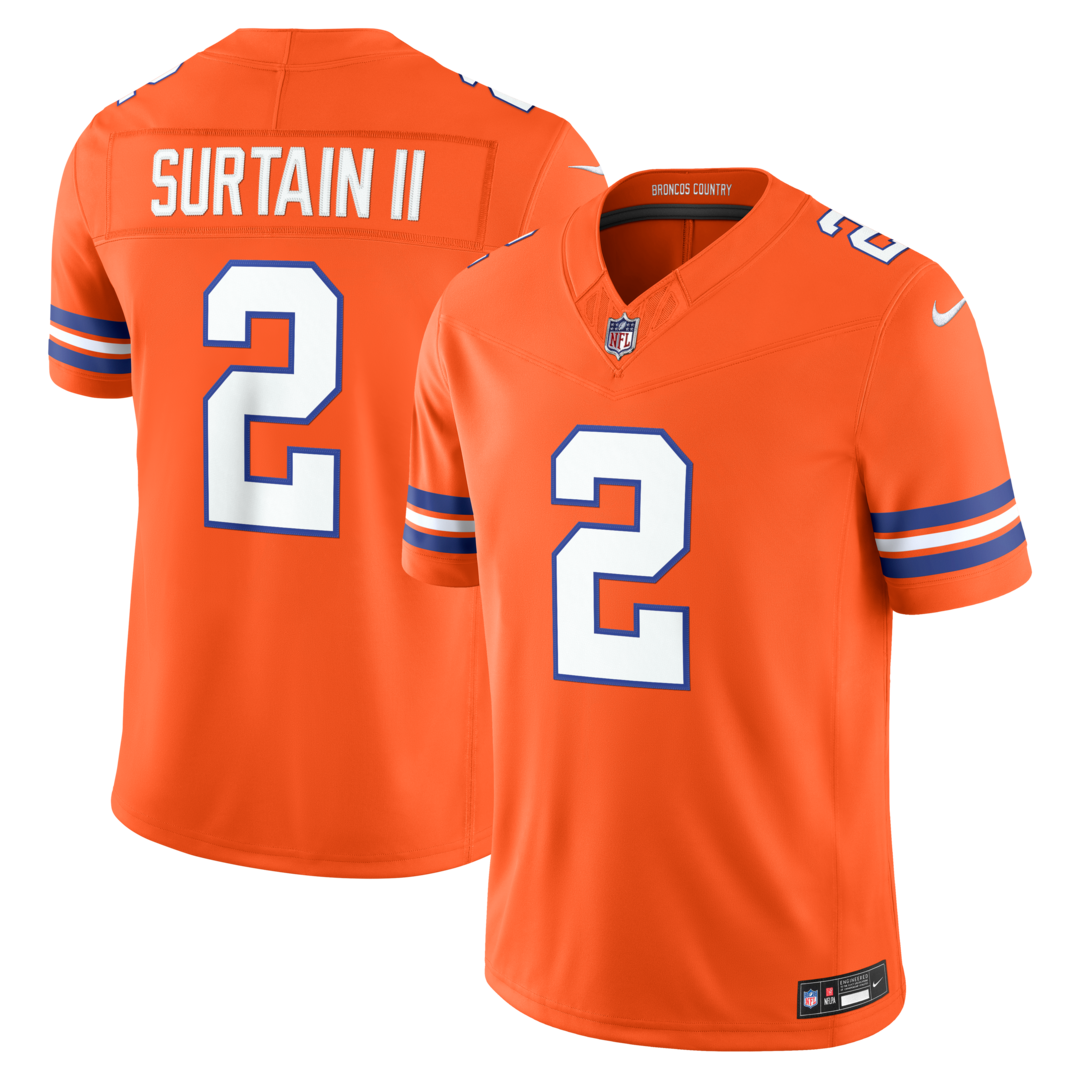 Men's Denver Broncos Pat Surtain II Nike Orange Alternate Mile High Collection 1977 Throwback Vapor F.U.S.E. Stitched Limited Jersey