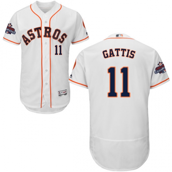 Men's Majestic Houston Astros #11 Evan Gattis Authentic White Home 2017 World Series Champions Flex Base MLB Jersey