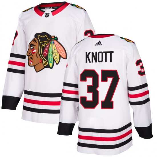 Youth Adidas Chicago Blackhawks #37 Graham Knott Authentic White Away NHL Jersey - Ujersey