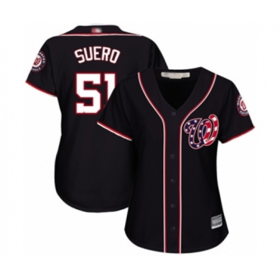 Women's Washington Nationals #51 Wander Suero Authentic Navy Blue Alternate 2 Cool Base Baseball Player Jersey - Ujersey