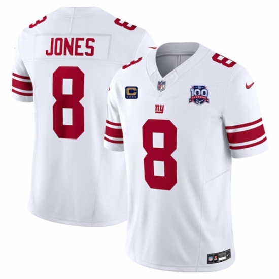 Men's New York Giants #8 Daniel Jones White 2024 F.U.S.E. With 4-Star C And 100TH Season Vapor Untouchable Limited Stitched Jersey - Ujersey