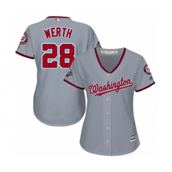 Women's Washington Nationals #28 Jayson Werth Authentic Grey Road Cool Base 2019 World Series Bound Baseball Jersey - Ujersey