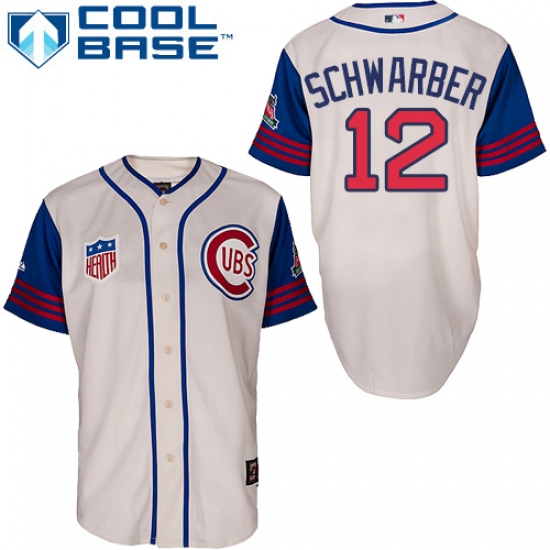 Men's Majestic Chicago Cubs #12 Kyle Schwarber Authentic Cream/Blue 1942 Turn Back The Clock MLB Jersey - Ujersey