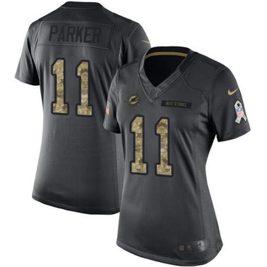 Women's Nike Miami Dolphins #11 DeVante Parker Limited Black 2016 Salute to Service NFL Jersey - Ujersey