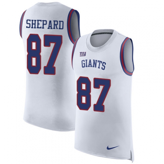 Men's Nike New York Giants #87 Sterling Shepard Limited White Rush Player Name & Number Tank Top NFL Jersey - Ujersey