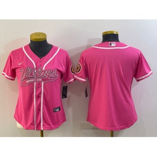 Women's Minnesota Vikings Blank Pink With Patch Cool Base Stitched Baseball Jersey - Ujersey