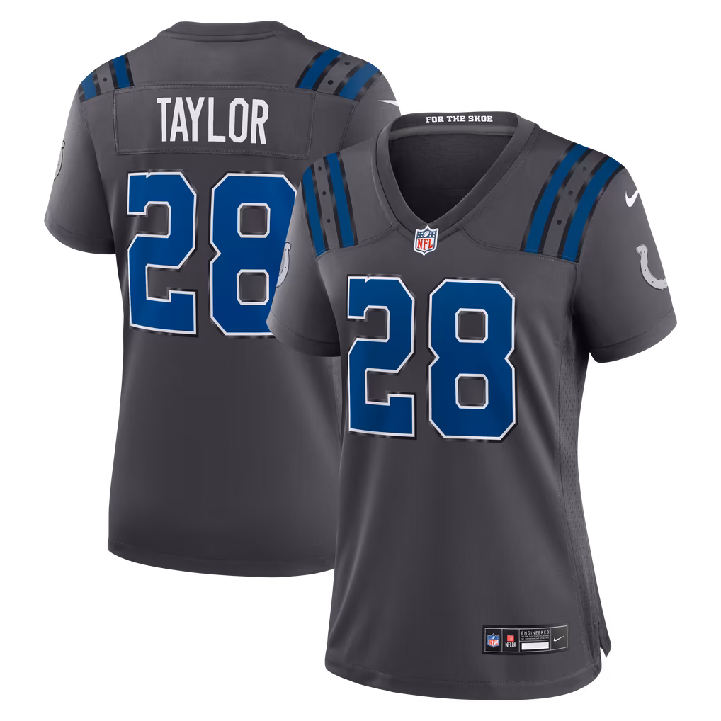Women's Indianapolis Colts Jonathan Taylor Nike Anthracite 2026 Rivalries Collection Game Jersey - Ujersey