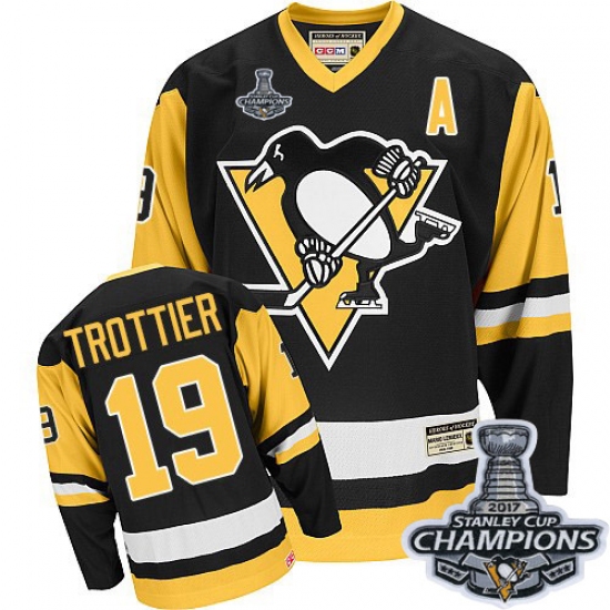 Men's CCM Pittsburgh Penguins #19 Bryan Trottier Authentic Black Throwback 2017 Stanley Cup Champions NHL Jersey - Ujersey