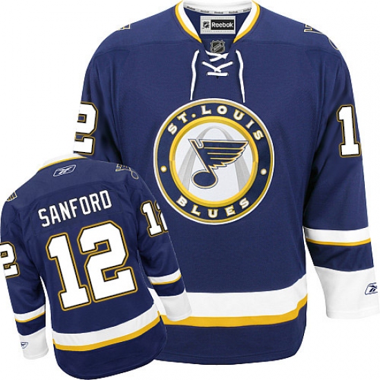 Men's Reebok St. Louis Blues #12 Zach Sanford Premier Navy Blue Third NHL Jersey - Ujersey