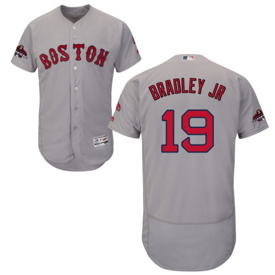 Men's Majestic Boston Red Sox #19 Jackie Bradley Jr Grey Road Flex Base Authentic Collection 2018 World Series Champions MLB Jersey - Ujersey