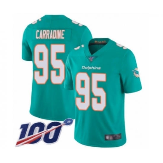 Men's Miami Dolphins #95 Tank Carradine Aqua Green Team Color Vapor Untouchable Limited Player 100th Season Football Jersey - Ujersey