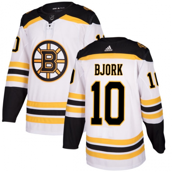 Men's Adidas Boston Bruins #10 Anders Bjork Authentic White Away NHL Jersey - Ujersey