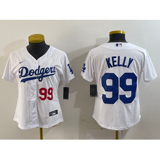 Women's Los Angeles Dodgers #99 Joe Kelly Number White Stitched Cool Base Nike Jersey - Ujersey