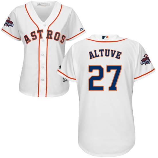 Women's Majestic Houston Astros #27 Jose Altuve Authentic White Home 2017 World Series Champions Cool Base MLB Jersey - Ujersey