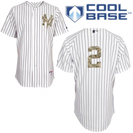 Men's Majestic New York Yankees #2 Derek Jeter Replica White USMC Cool Base MLB Jersey - Ujersey