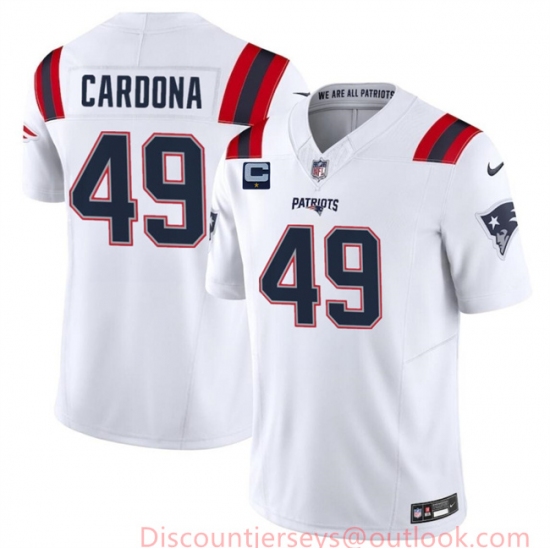 Men's New England Patriots #49 Joe Cardona White F.U.S.E. With 1-Star C Vapor Limited Stitched Football Jersey - Ujersey