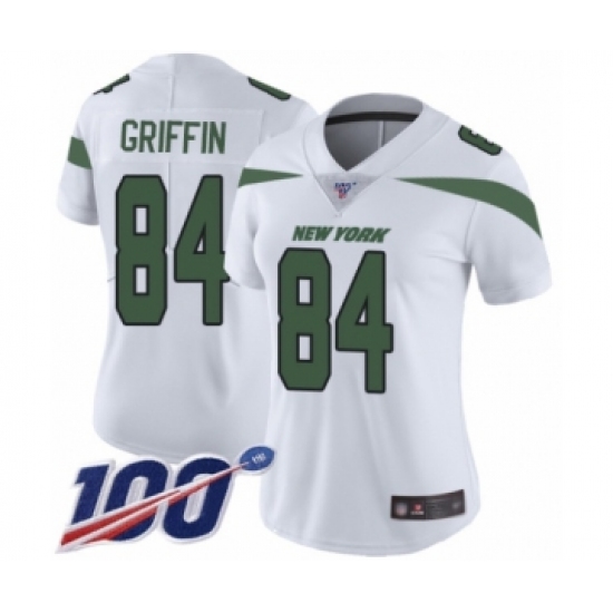 Women's New York Jets #84 Ryan Griffin White Vapor Untouchable Limited Player 100th Season Football Jersey - Ujersey