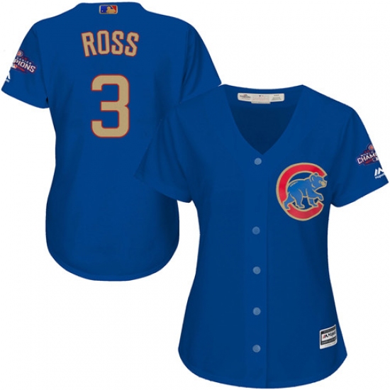 Women's Majestic Chicago Cubs #3 David Ross Authentic Royal Blue 2017 Gold Champion MLB Jersey - Ujersey