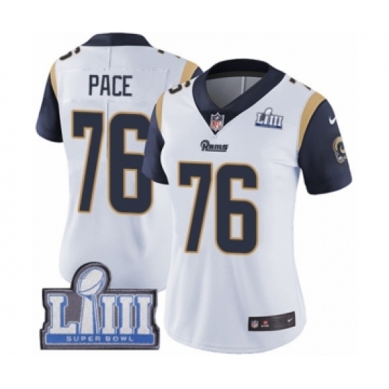 Women's Nike Los Angeles Rams #76 Orlando Pace White Vapor Untouchable Limited Player Super Bowl LIII Bound NFL Jersey - Ujersey