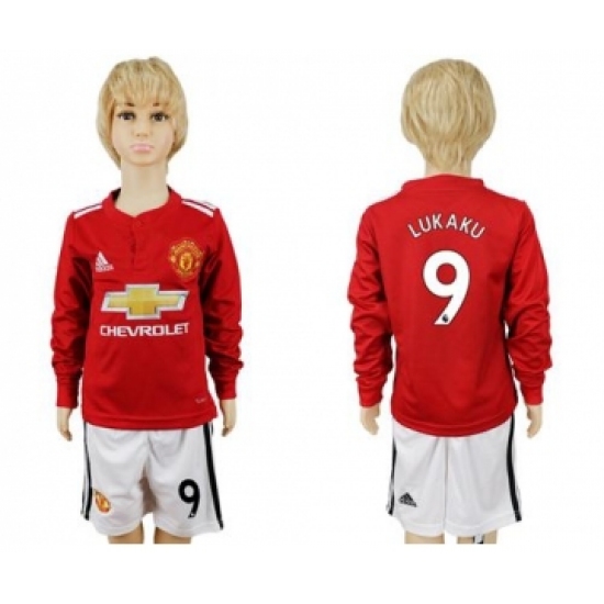 Manchester United #9 Lukaku Home Long Sleeves Kid Soccer Club Jersey