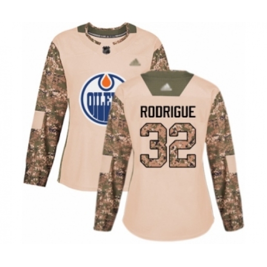 Women's Edmonton Oilers #32 Olivier Rodrigue Authentic Camo Veterans Day Practice Hockey Jersey