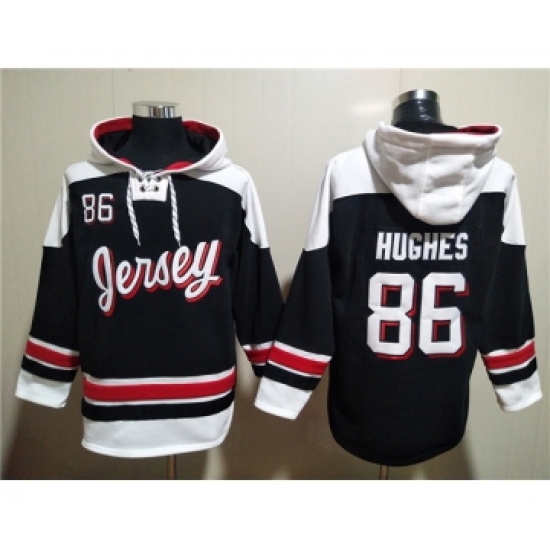 Men's New Jersey Devils #86 Jack Hughes Black White Ageless Must-Have Lace-Up Pullover Hoodie - Ujersey