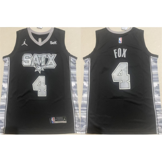 Men's San Antonio Spurs #4 De'Aaron Fox Black 2024-25 Statement Edition Stitched Basketball Jersey - Ujersey