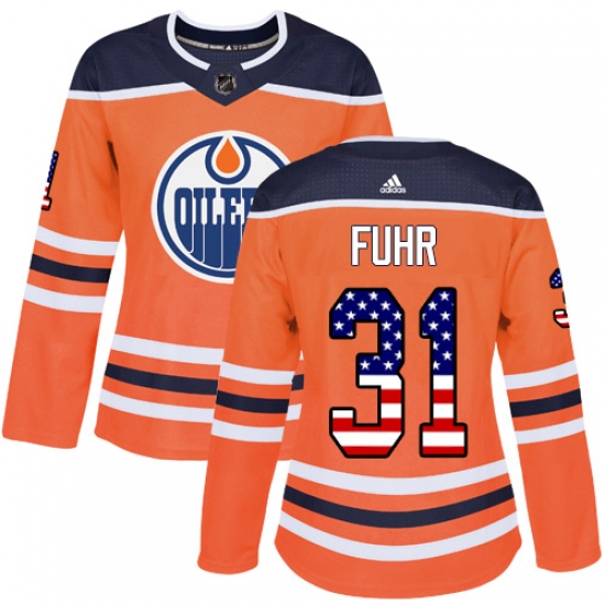 Women's Adidas Edmonton Oilers #31 Grant Fuhr Authentic Orange USA Flag Fashion NHL Jersey - Ujersey