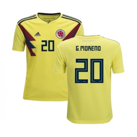 Colombia #20 G.Moreno Home Kid Soccer Country Jersey