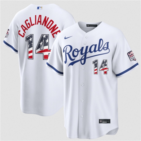 Men's Kansas City Royals #14 Jac Caglianone White USA 250 Fourth of July Stitched Baseball Jersey - Ujersey