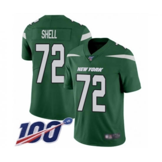 Men's New York Jets #72 Brandon Shell Green Team Color Vapor Untouchable Limited Player 100th Season Football Jersey - Ujersey