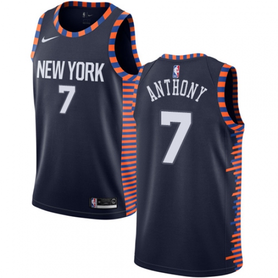 Youth Nike New York Knicks #7 Carmelo Anthony Swingman Navy Blue NBA Jersey - 2018 19 City Edition - Ujersey