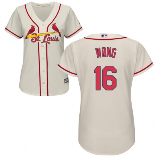 Women's Majestic St. Louis Cardinals #16 Kolten Wong Replica Cream Alternate Cool Base MLB Jersey - Ujersey