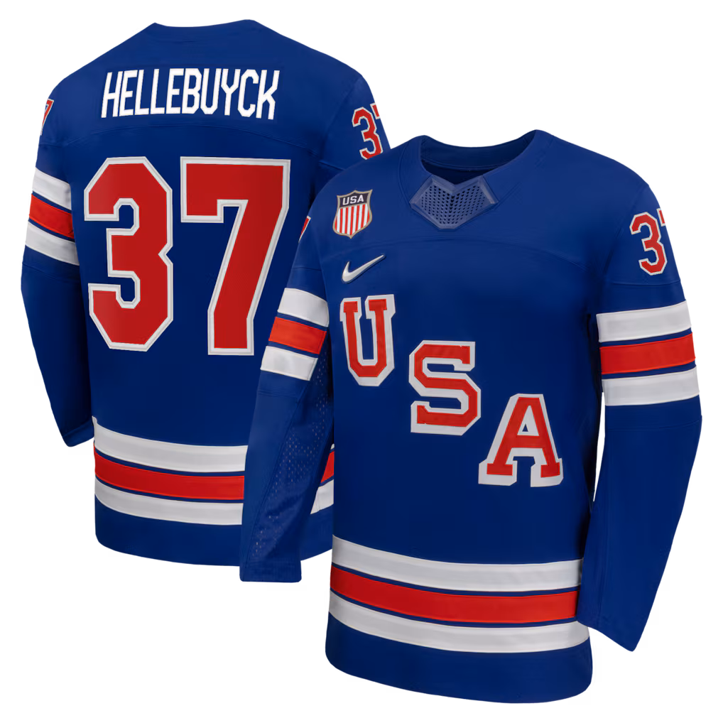 Men's Connor Hellebuyck Nike Royal US Hockey 2026 Home Replica Jersey - SUjersey01