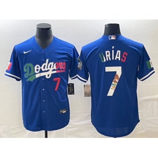 Men's Los Angeles Dodgers #7 Julio Urias Number Blue Cool Base Stitched Jersey3 - Ujersey