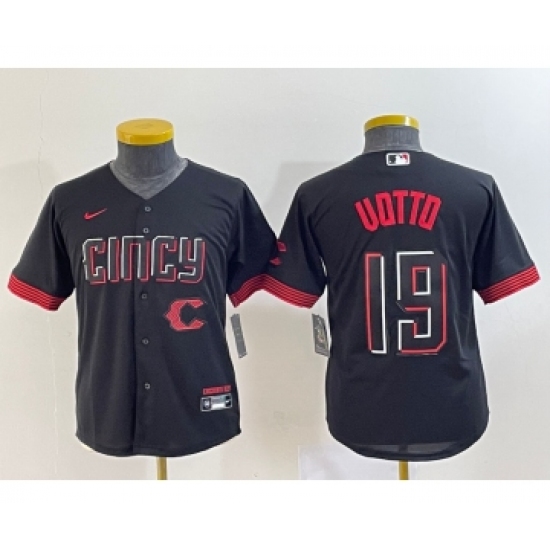 Youth Cincinnati Reds #19 Joey Votto Black 2023 City Connect Cool Base Stitched Jersey1 - Ujersey