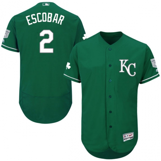 Men's Majestic Kansas City Royals #2 Alcides Escobar Green Celtic Flexbase Authentic Collection MLB Jersey - Ujersey