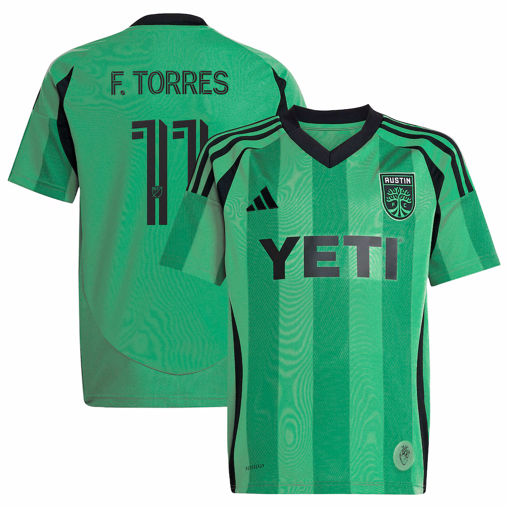 Youth Austin FC Facundo Torres adidas Green 2025 The Heartbeat Kit Replica Jersey - ujerseystore