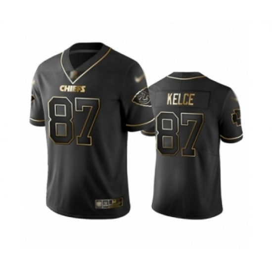 Men's Kansas City Chiefs #87 Travis Kelce Limited Black Golden Edition Football Jersey - Ujersey