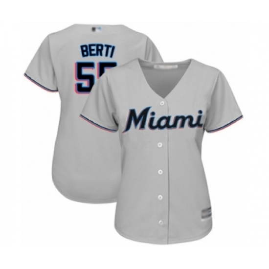 Women's Miami Marlins #55 Jon Berti Authentic Grey Road Cool Base Baseball Player Jersey - Ujersey