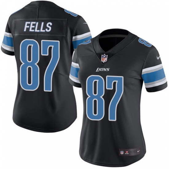 Women's Nike Detroit Lions #87 Darren Fells Limited Black Rush Vapor Untouchable NFL Jersey - Ujersey