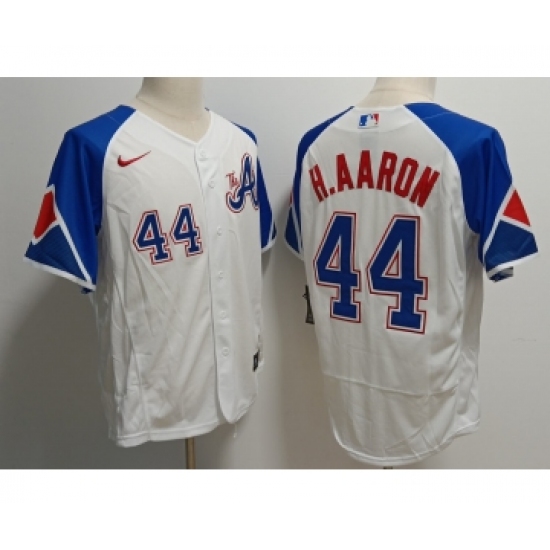 Men's Atlanta Braves #44 Hank Aaron White 2023 City Connect Flex Base Stitched Baseball Jersey - Ujersey
