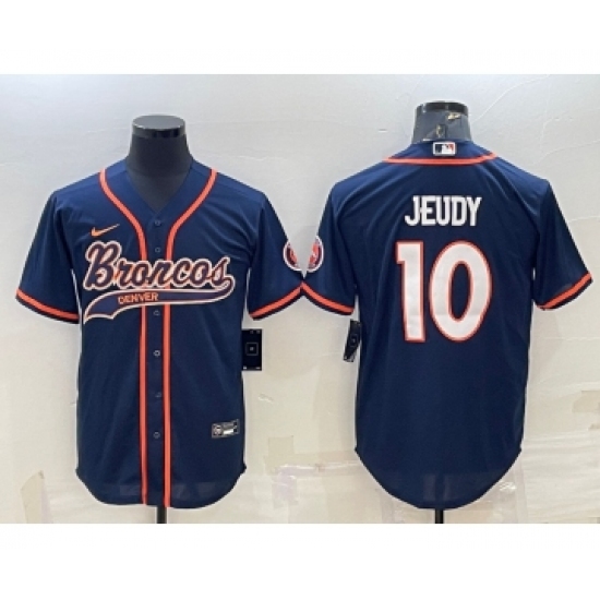 Men's Denver Broncos #10 Jerry Jeudy Navy Blue Stitched Cool Base Nike Baseball Jersey - Ujersey