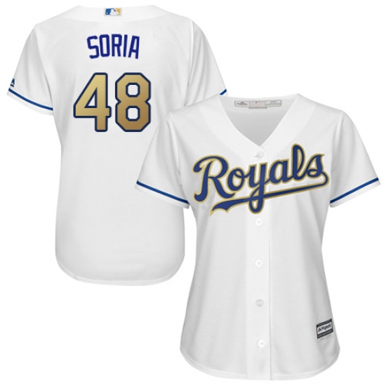 Women's Majestic Kansas City Royals #48 Joakim Soria Replica White Home Cool Base MLB Jersey