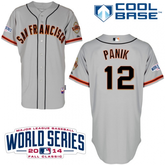 Men's Majestic San Francisco Giants #12 Joe Panik Replica Grey Road Cool Base w/2014 World Series Patch MLB Jersey