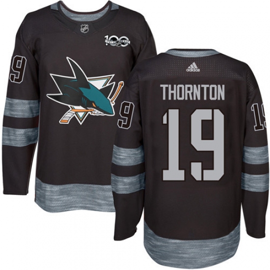 Men's Adidas San Jose Sharks #19 Joe Thornton Premier Black 1917-2017 100th Anniversary NHL Jersey - Ujersey