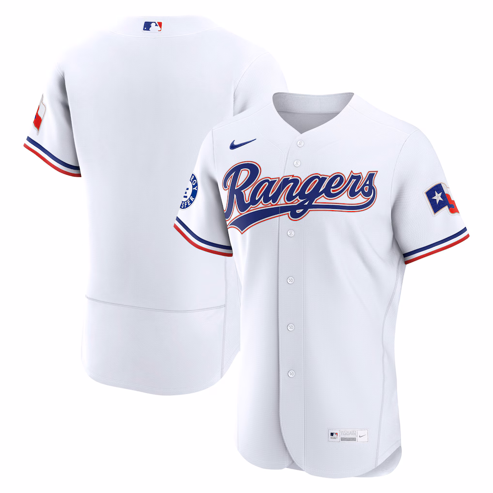 Men's Texas Rangers Nike White Home Sponsor Patch Authentic Jersey - Vujersey Los Angeles Rams