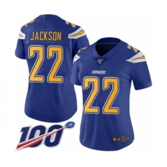 Women's Los Angeles Chargers #22 Justin Jackson Limited Electric Blue Rush Vapor Untouchable 100th Season Football Jersey - Ujersey