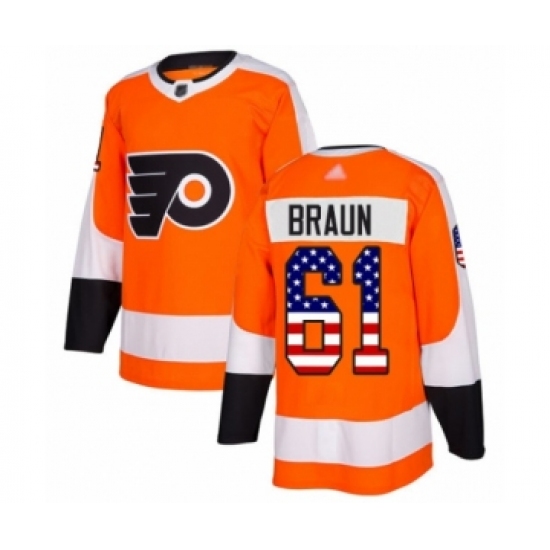 Youth Philadelphia Flyers #61 Justin Braun Authentic Orange USA Flag Fashion Hockey Jersey - Ujersey